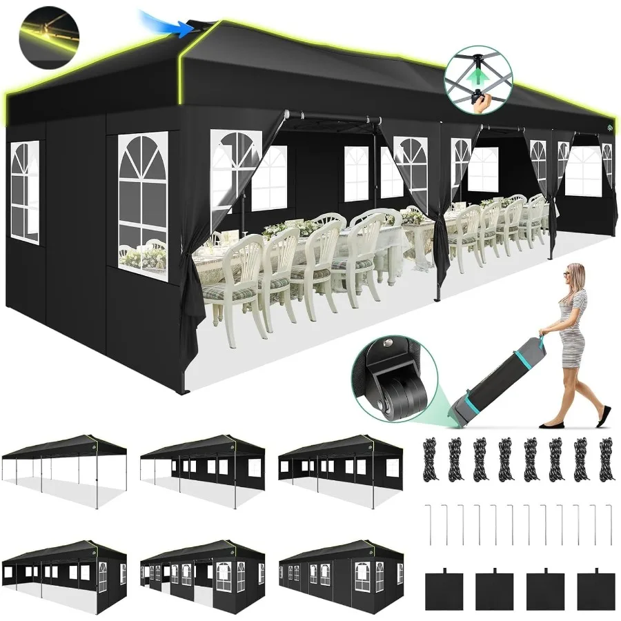 

Всплывающая палатка с навесом 10x30 для свадеб и уличных вечеринок с 8 боковыми стенками, установка одним нажатием, регулируемая высота, вентиляционные отверстия, водонепроницаемая