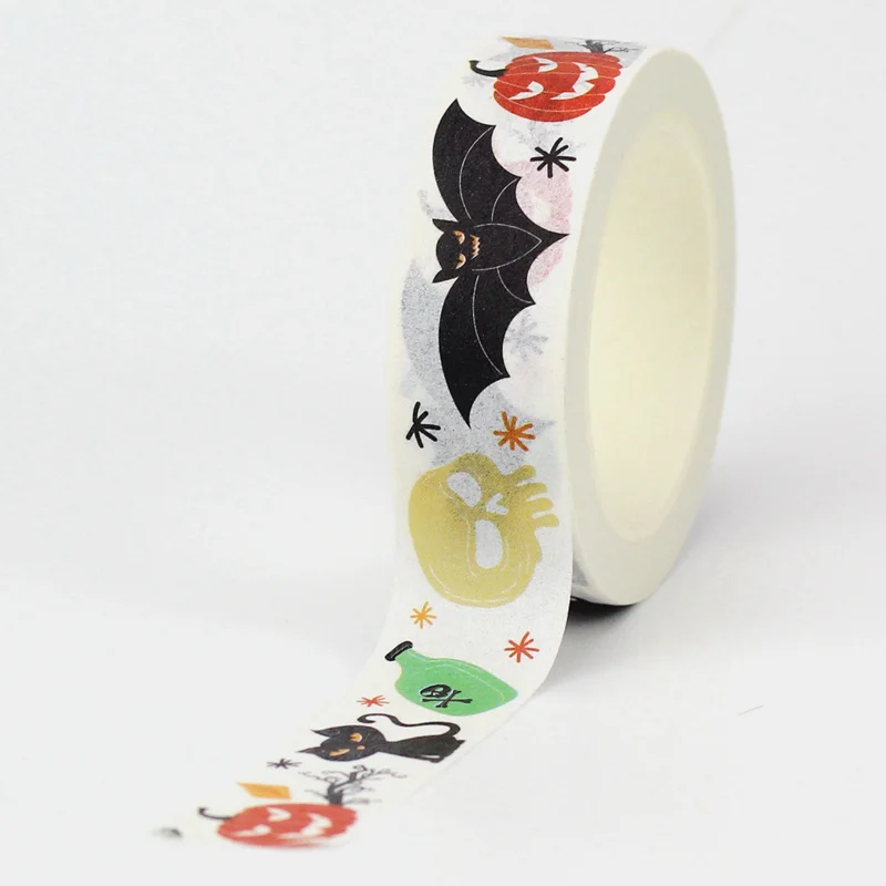 Imagem -02 - Washi Tapes Journaling Fita Adesiva Padrão Decorativo do Dia das Bruxas Abóbora Morcego Gato Preto Papelaria Bonito em Massa Novo 10 Pcs por Lote