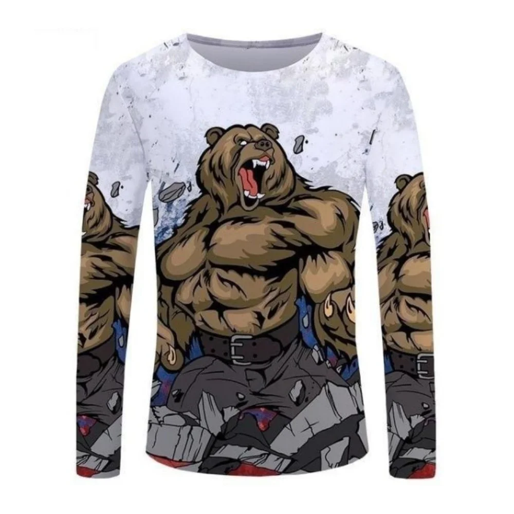 

T Shirt Men Classic Bear Print Fashion Streetwear O-Neck Oversized T-Shirt Tops Casual Sport Running Long Sleeves Mens Clothing