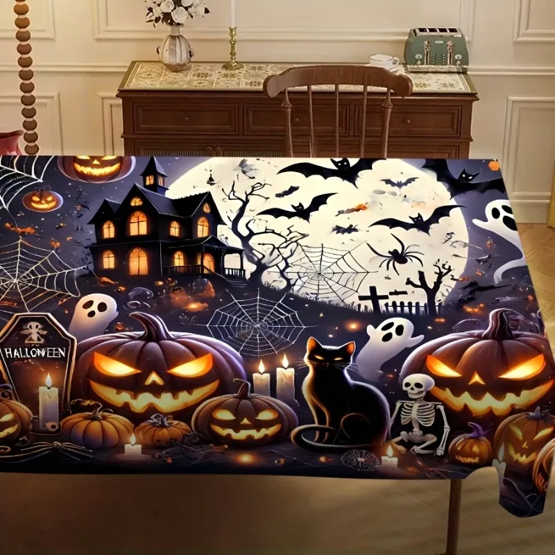 One-piece terrifying Halloween tablecloth, machine washable and reusable, rectangular shape