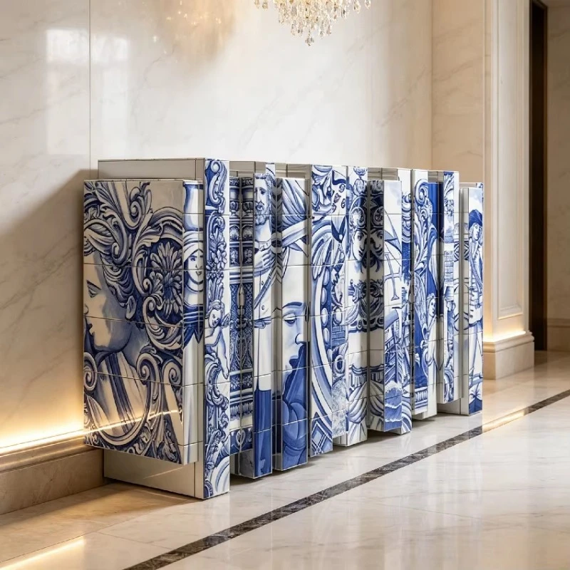 Hand-painted entryway tables with modern design foyer cabinets are suitable for villas and luxury residences