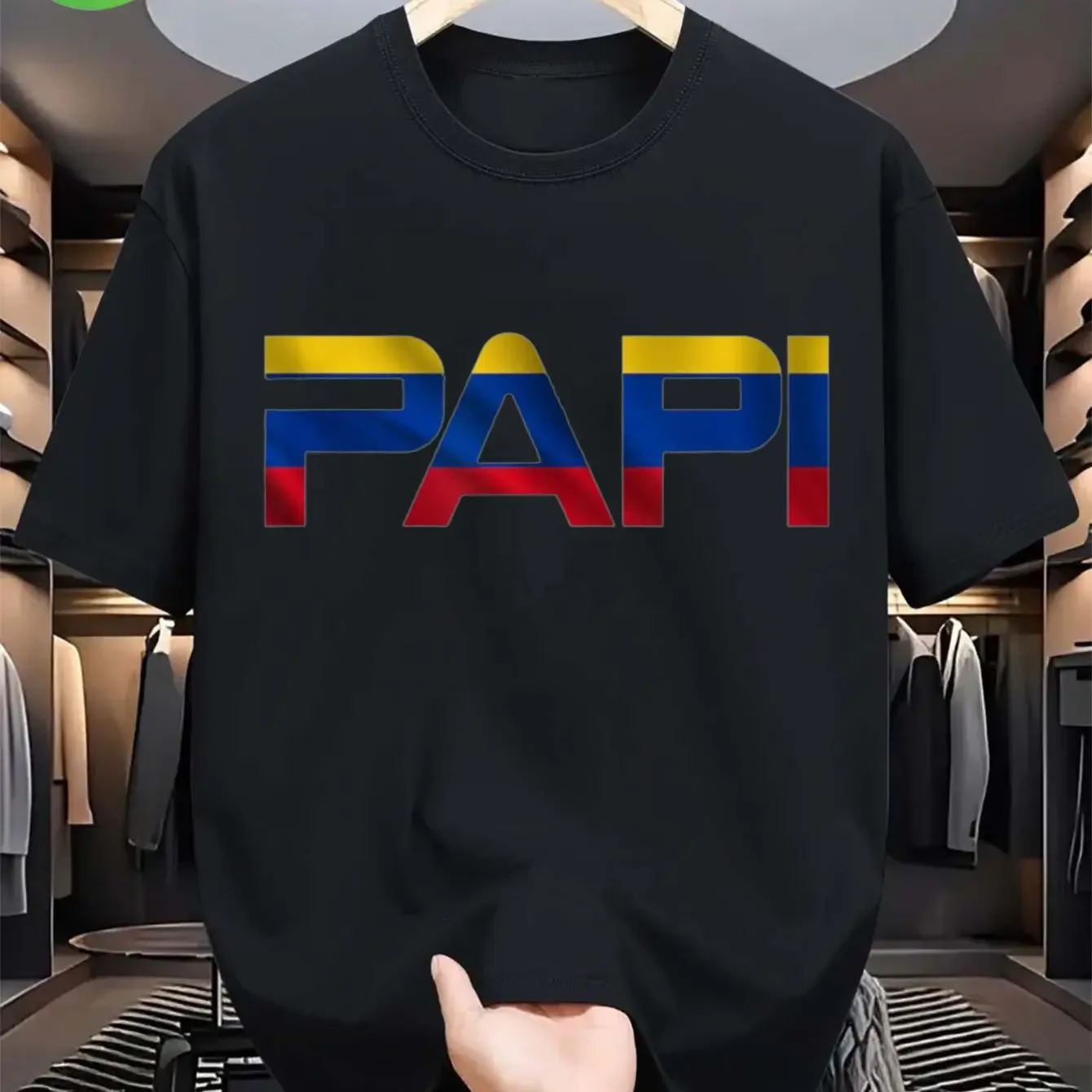 Unisex Casual Colombian T-shirt with Colombian Flag Colors and Papi Patriotic Design Black Street Style Summer T-shirt