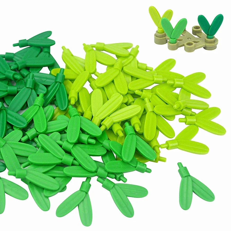 MOC 200 Stück Bausteine Pflanze Blumenstiel Baum Blatt Bodenstift mit 2 Blättern Gras Garten Teile Baustein Kompatibel Montage Spielzeug – Detail 4