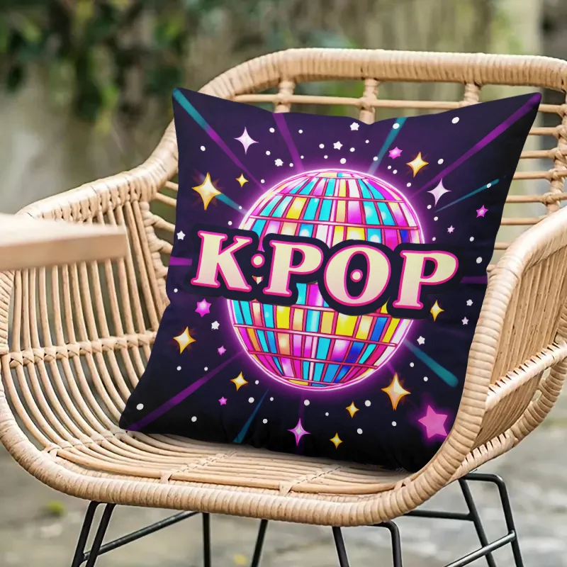 K Pop Concert Square Printed Pillowcase, Zip Closure, Machine Washable for Outdoor Camping Beach Sofa Chair Decor, No Pillow Cor