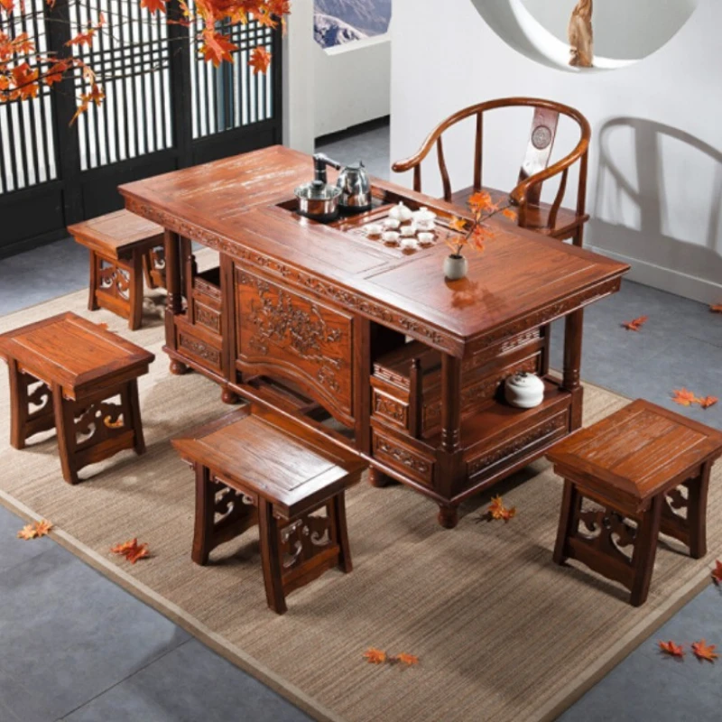 

New Chinese style tea table balcony office South Elm small family tea ceremony table set Arm-chair crescent chair general stool