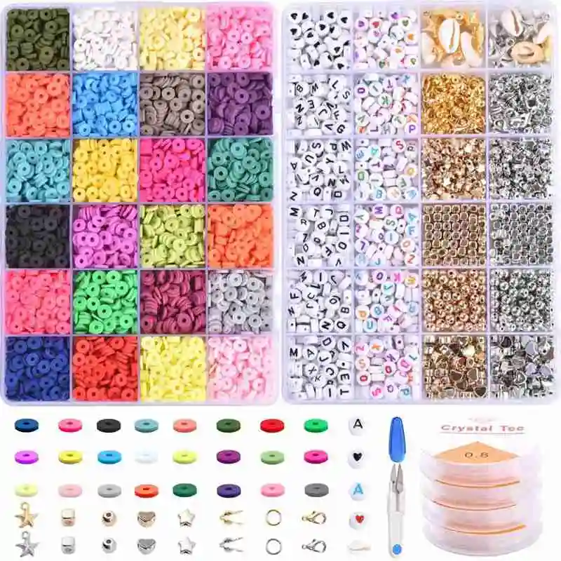 6MM Polymer Clay Beads Rainbow Color Flat Chip Beads Boho Unique Bracelet Necklce Making Letter Beads Accessorie DIY Jewelry Kit