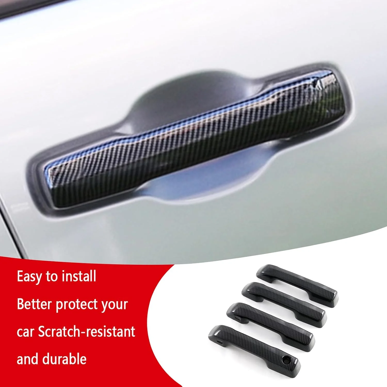 Door Handle Cover Trim with Smart Key Holes Fit for Toyota Tacoma 2024 2025 2026 Carbon Fiber Look 4PCS ABS Protection Cover