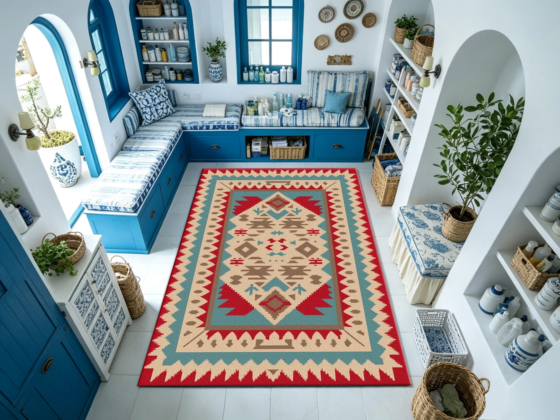 Bohemian Geometric Ethnic Style Carpet, Vintage Home Carpet Suitable for Living Room, Study, and Interior Decoration