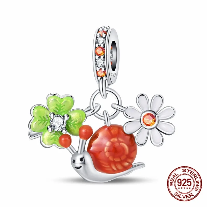 

925 Sterling Silver Snail Pendant Bead Inlaid with Zircon Paired with an Original Bracelet DIY Womens Jewelry Gift