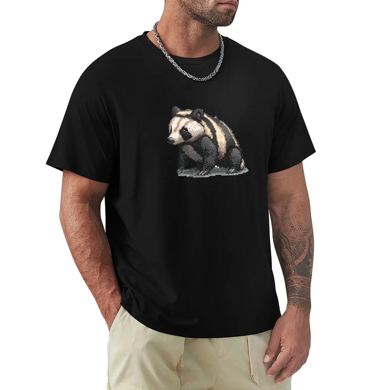 Pixelated Badger Artistry T-Shirt Big Size Simple T-Shirt
