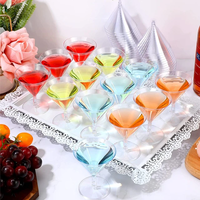 10 50pcs Disposable Martini Glasses Clear Mini Dessert Cups Party 2oz Plastic Cocktail Glass Parfait Cups Wine Glasses Bulk Pack