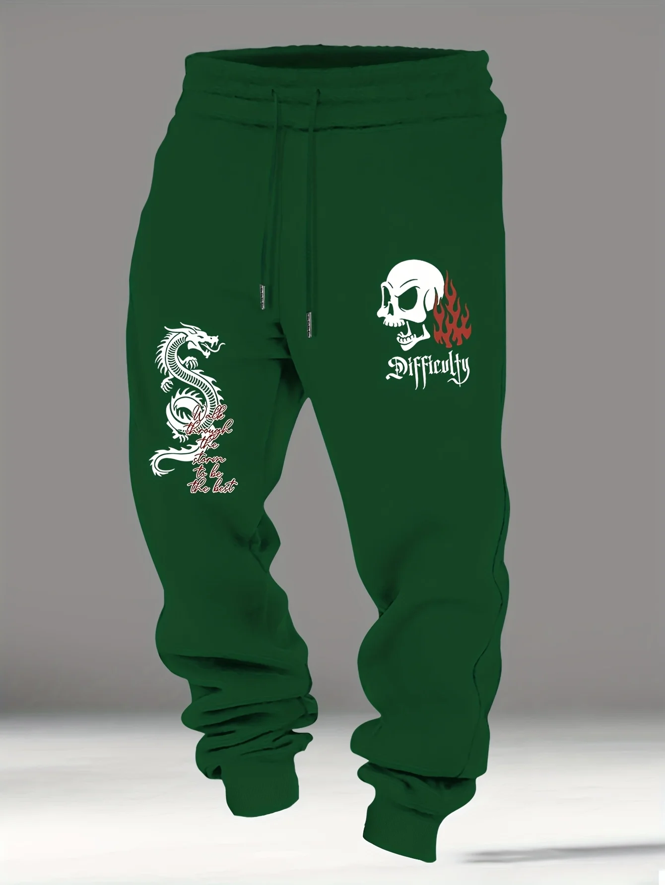 Bold‑edgy‑trend skull‑dragon flame art print street‑style dual‑side sweatpants men hip hop sports jogger trousers
