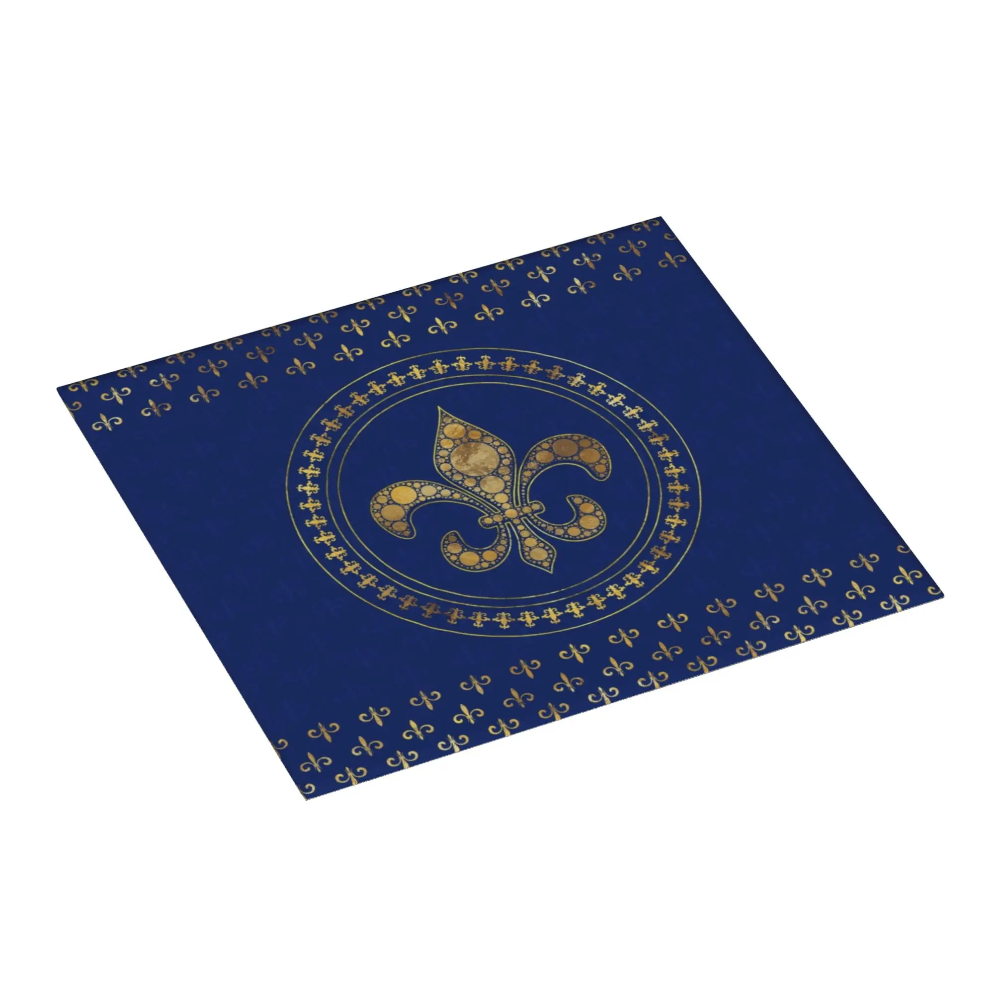 Fleur-De-Lys Gold and Royal Blue Non‑Slip Waterproof Absorbent Barware Tableware Fleur De Lis Lily Flower Mat For Kitchen