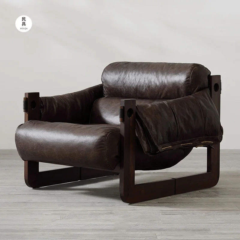 

Japanese-style Medieval First Layer Oil Wax Leather Jersey Sofa Chair Retro Light Luxury