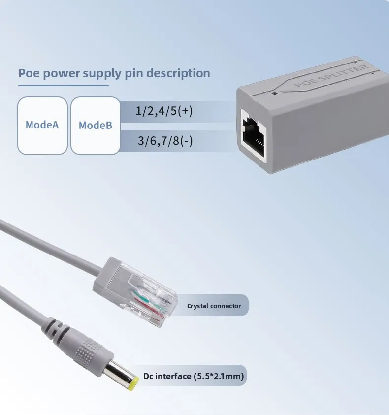 48V To 12V POE Connectors Adapter Cable Splitter Injector Power Supply