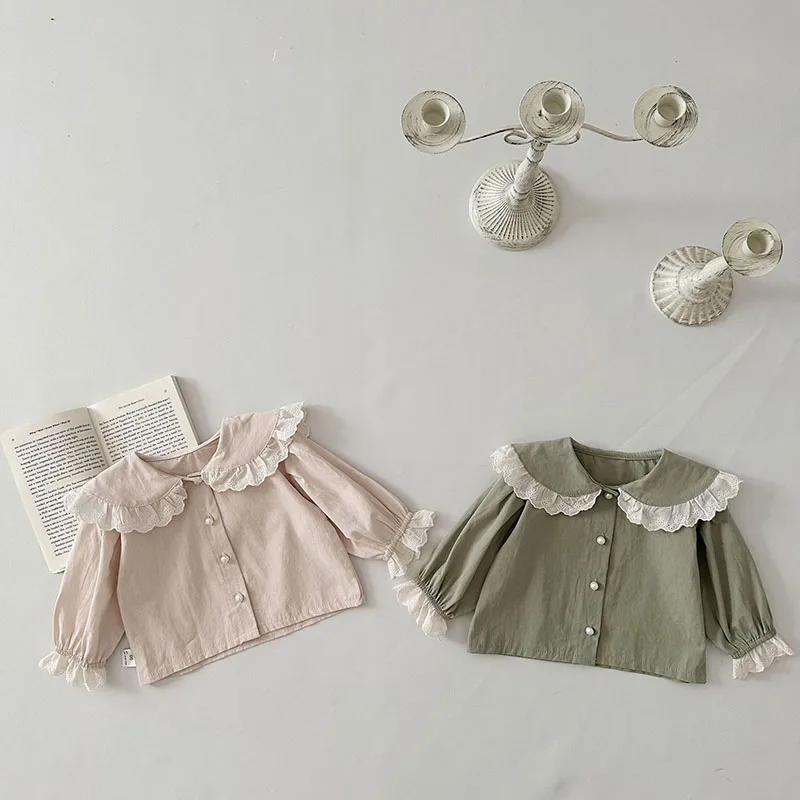 

MILANCEL 0-2Y New Spring Baby Shirt Girls Lovely Lace Coat Toddler Outwear Clothes Infant Cute Blouse