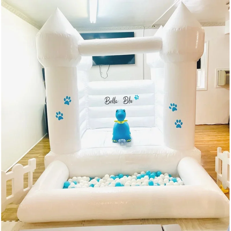 Mini Kids Moon  8x10ft Commercial Bouncy Castle Inflatable Bouncer Luxury Toddler White Wedding Bounce House With Ball Pit