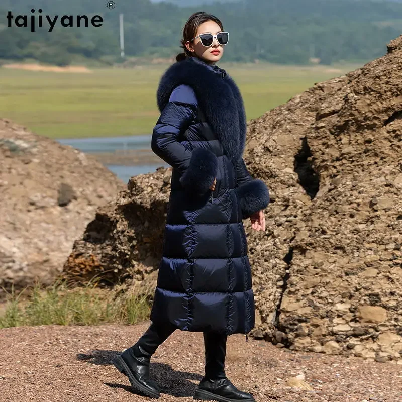 Tajiyane 95% White Duck Down Jackets for Women 2023 Luxury Fox Fur Collar Long Down Coats Thickened Parkas Slim Puffer Jacket