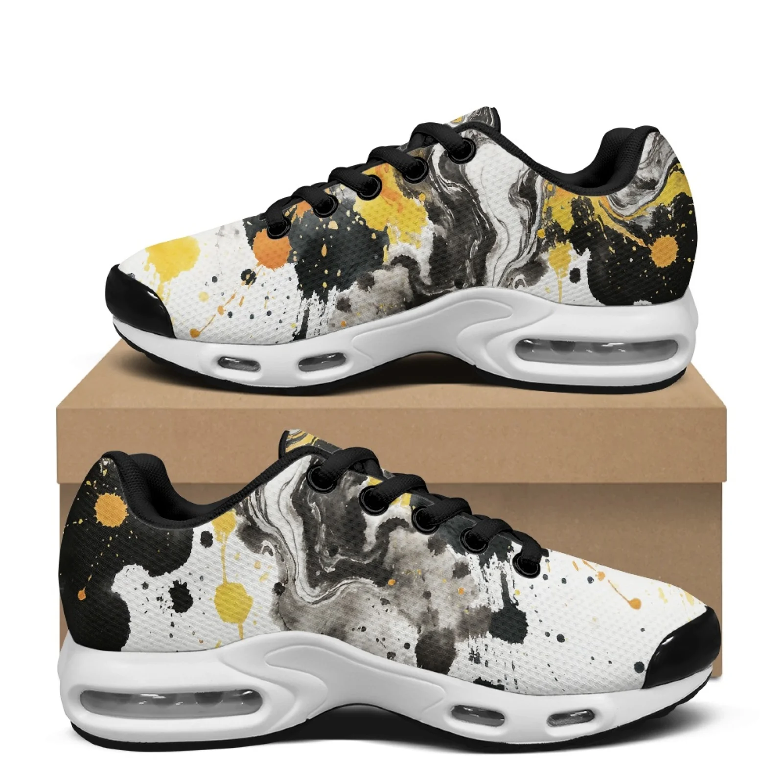 PENSTROLL Ink Splash Pattern Modern Tennis Sneakers for Work Mesh Air Cushion Sneakers Mens Running Shoes