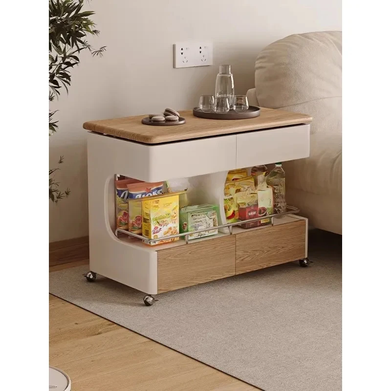 Removable Retractable Folding Coffee Table Small Apartment Cart Sofa Side Cabinet Log Wind