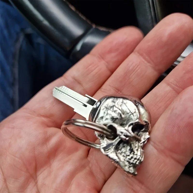Edelstahl Totenkopf Motorrad-Schlüsselanhänger, Einzigartiges Geschenk für Biker, Totenkopf-Schlüsselanhänger Dekoration (Schlüssel Nicht Enthalten)