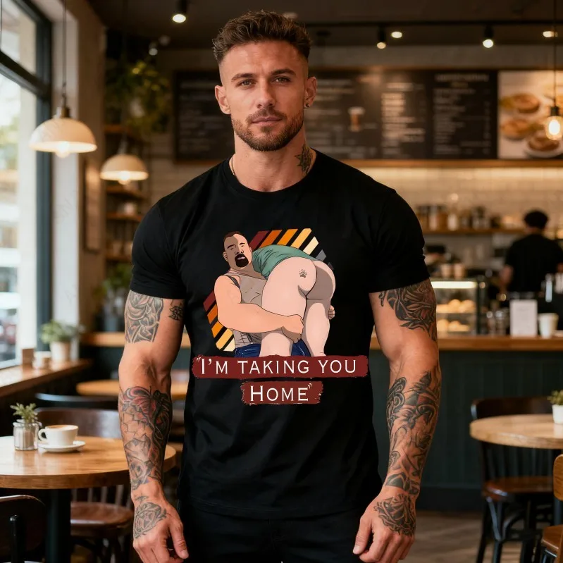 Muscle Man Is Actually A Gaming Enthusiast in Private? Fun Printed T-shirt Unisex Pure Cotton Short Sleeved Top