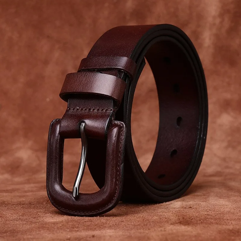 Men's leather pin belt fashionable simple and versatile casual top layer for men