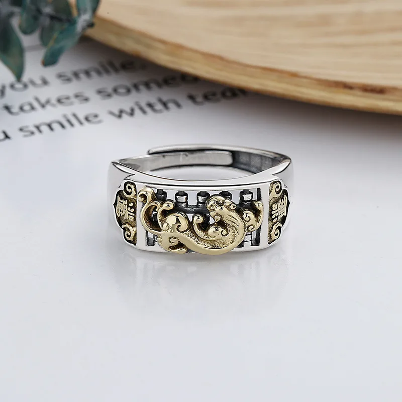 BOCAI New S925 Sterling Silver Jewelry Vintage Personality Good Luck Pixiu Engagement Ring Selected Gifts for Men and Women