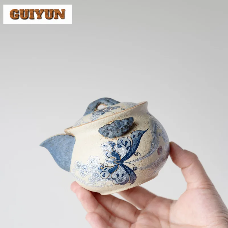 220 مللي الأزرق والأبيض النار الحجر الأحمر سحابة فراشة إبريق الشاي العتيقة الشاي المساعد على التحلل وعاء الشاي تخمير غلاية مع تصفية درينكوير هدية #4