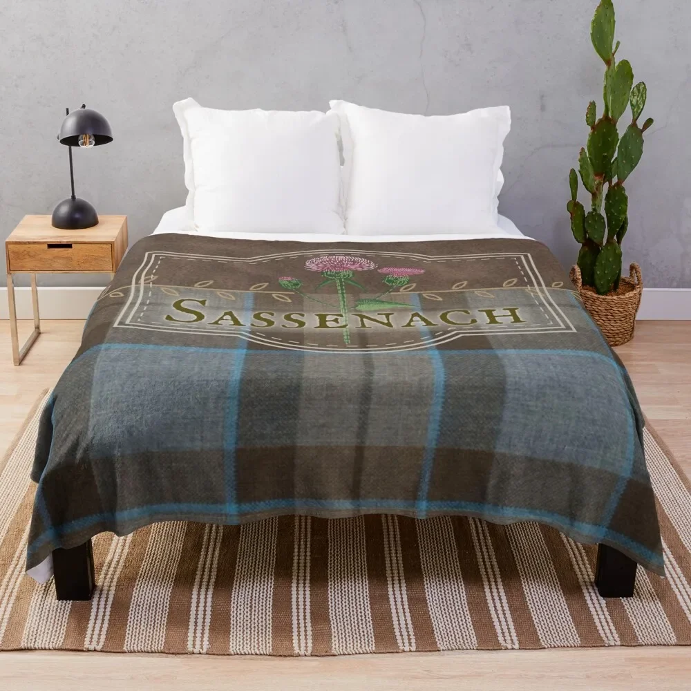 Outlander - Sassenach Leather and Tartan with Thistles and Leaves Throw Blanket Travel Sofa Throw Blankets