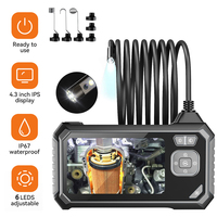 Endoscope Camera 4.3 Inch Screen HD1080P 8MM Lens Rigid Cable Pipe Inspection USB Borescope LED 2000mAh for Car Repair With 8LED