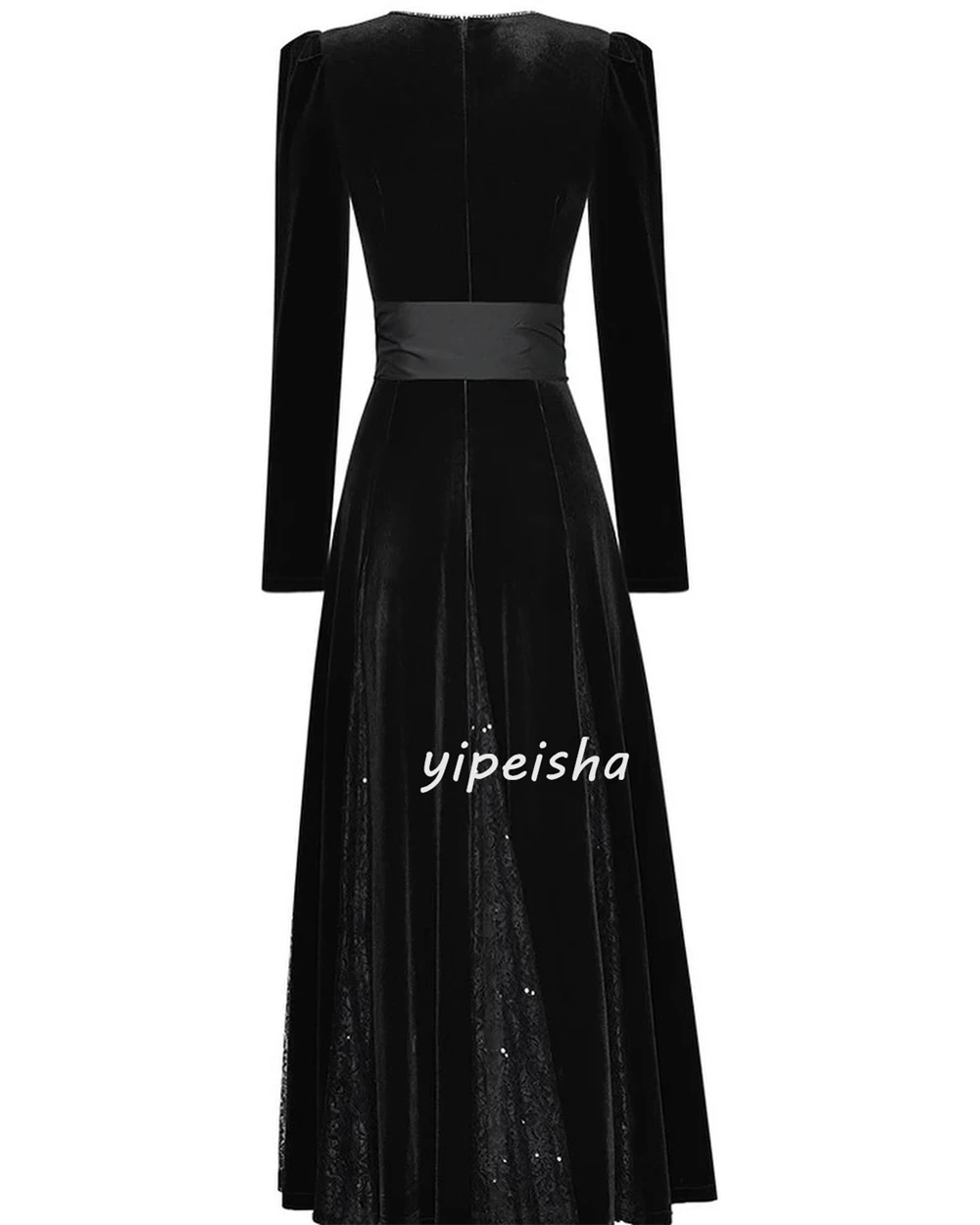 Customized Jersey Sequined Ruched Celebrity A-line V-neck Bespoke Occasion Gown Midi Dresses