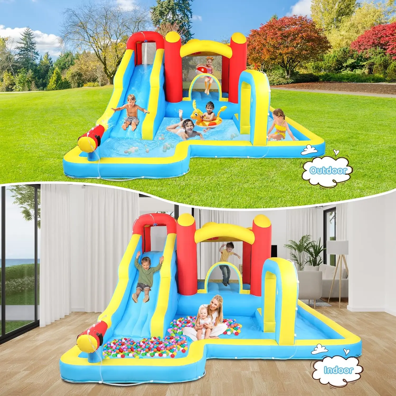 Opblaasbare Waterglijbaan, Buiten Opblaasbaar Bounce Huis W/Luchtblazer, Zwembad, Klimmuur & Waterpistool, Springkussen Voor Kinderen