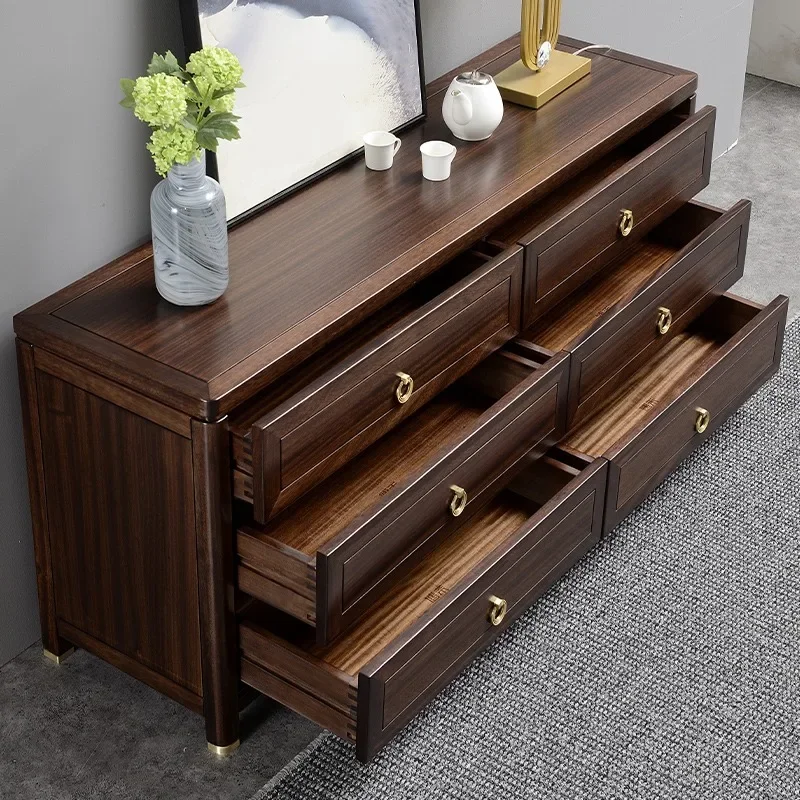 New Chinese ebony six-chest cabinet 1.5 meters drawer storage TV cabinet all solid wood modern bedroom entry chest