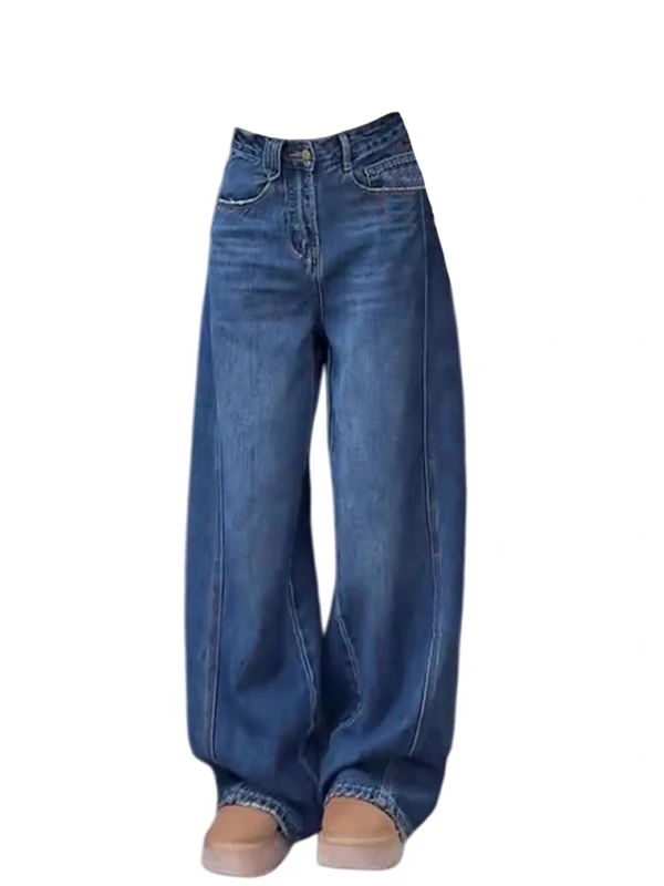 

Spring Commute High Waist Wide Leg Jeans Casual Floor Length Loose Slimming Jeans for Pear Shaped Body Women's Denim Pants