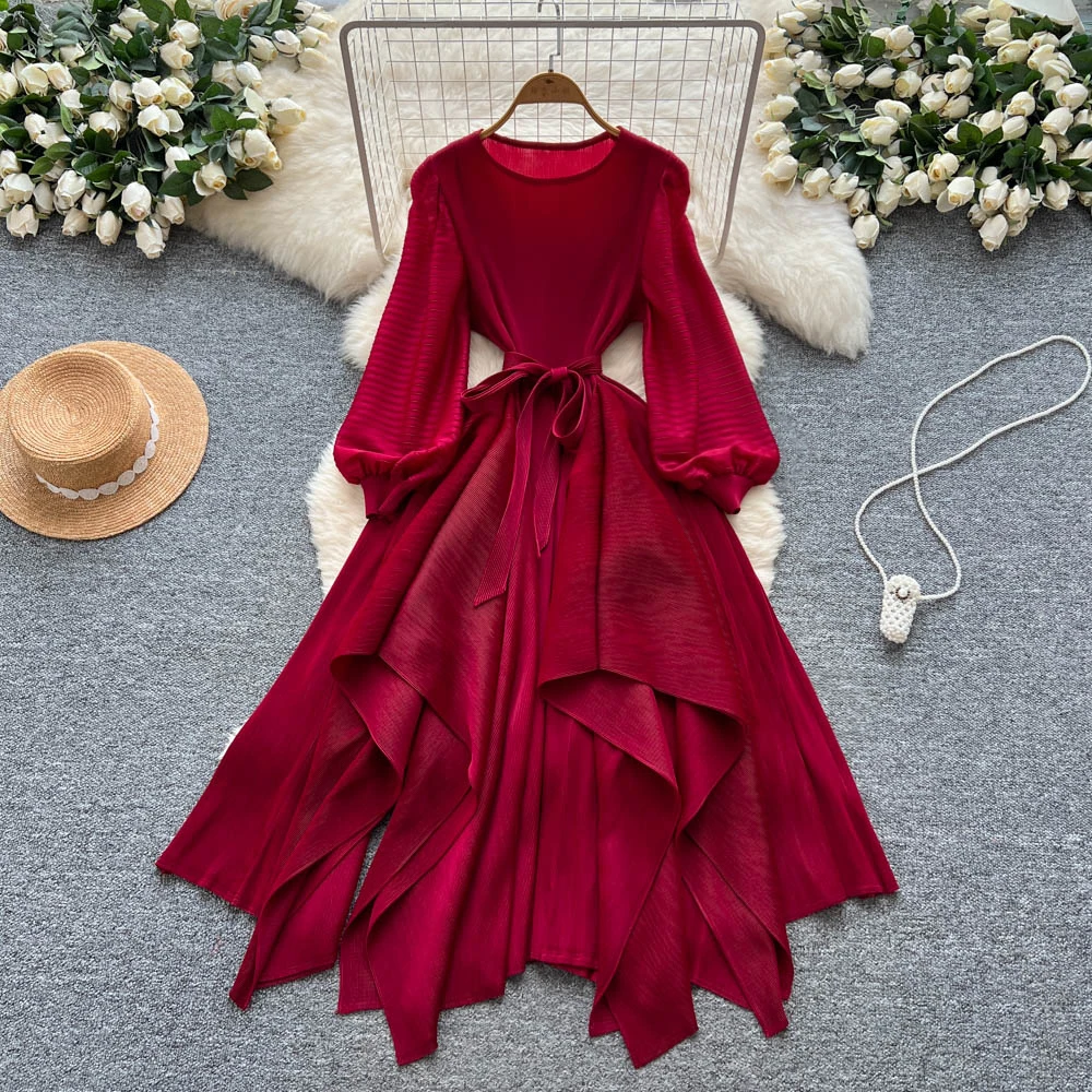 

French chic asymmetrical lace-up fairycore dress women's summer waist A-line ceremony dresses women clothing
