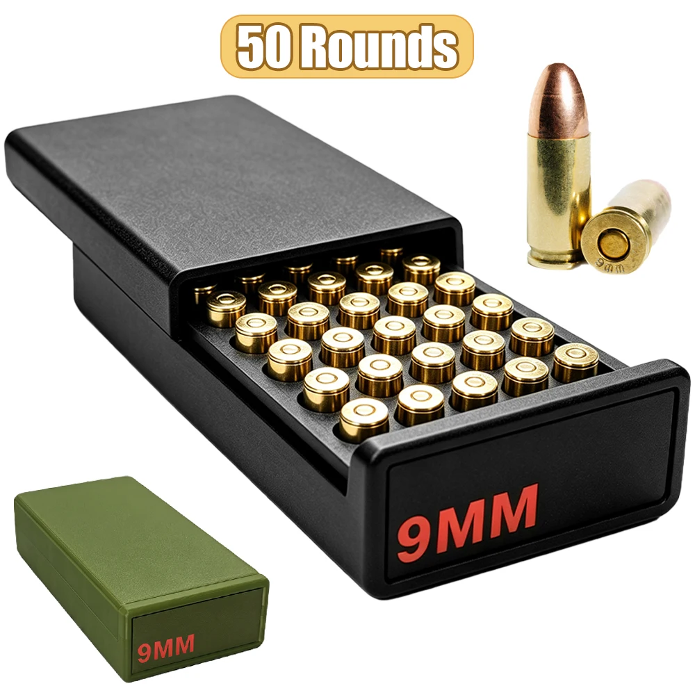 Image of 2 Stück Taktische 9mm-Munitionsbox für 50 Patronen, Ausziehbare Munitions-Aufbewahrungsbox, Pistolen-Munitionsbox für Jagdzubehör