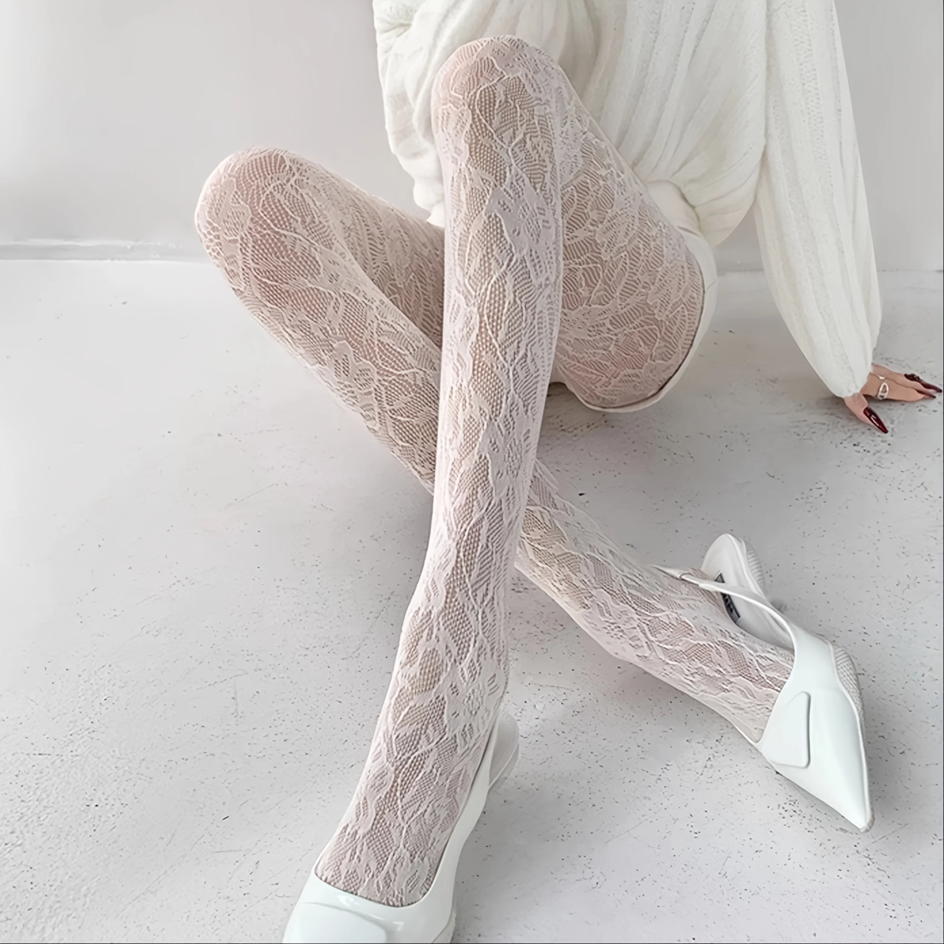 Damen-Strumpfhose mit floraler Spitze, Sommer-Mesh, sexy, durchsichtig, dünn, im Retro-Punk-Millennial-Stil, personalisierte Netzsocken – Detail 9