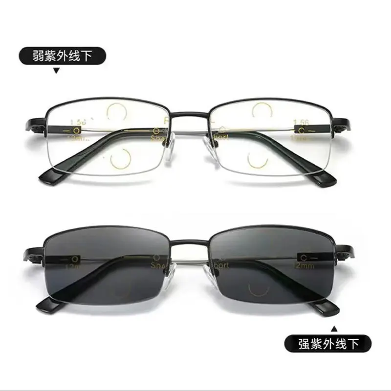Speicher Titan Legierung Sonne Übergang Photochrome Progressive Lesebrille Männer Anti-blau Licht Multifokale Presbyopie Brille – Detail 4