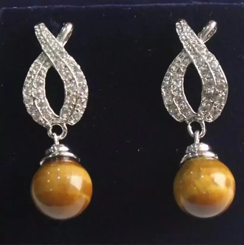 

Fashion style Rhinestone 12 mm silver plated tiger eye Earrings