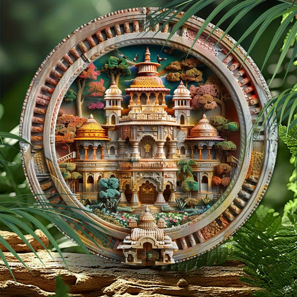 

Vintage Indian-Inspired Aluminum Wall Sign, Round Metal Art for Garden, Bedroom, Garage | Indoor Decor, 8x8In/11.8x11.8In, 2D