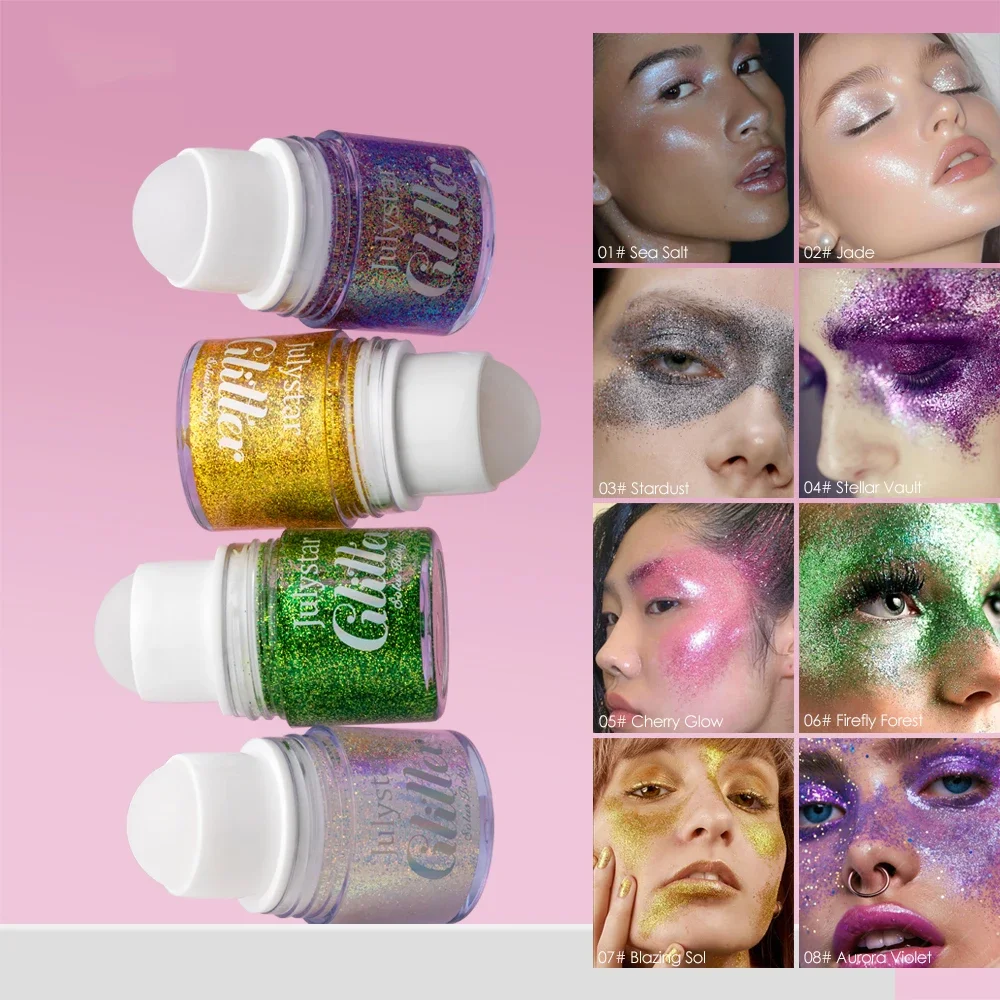 Multi-use Glitter Gel with Rolling Bead Design, Moisturizing Sparkle Sequins for Carnival Rave Cosplay Makeup
