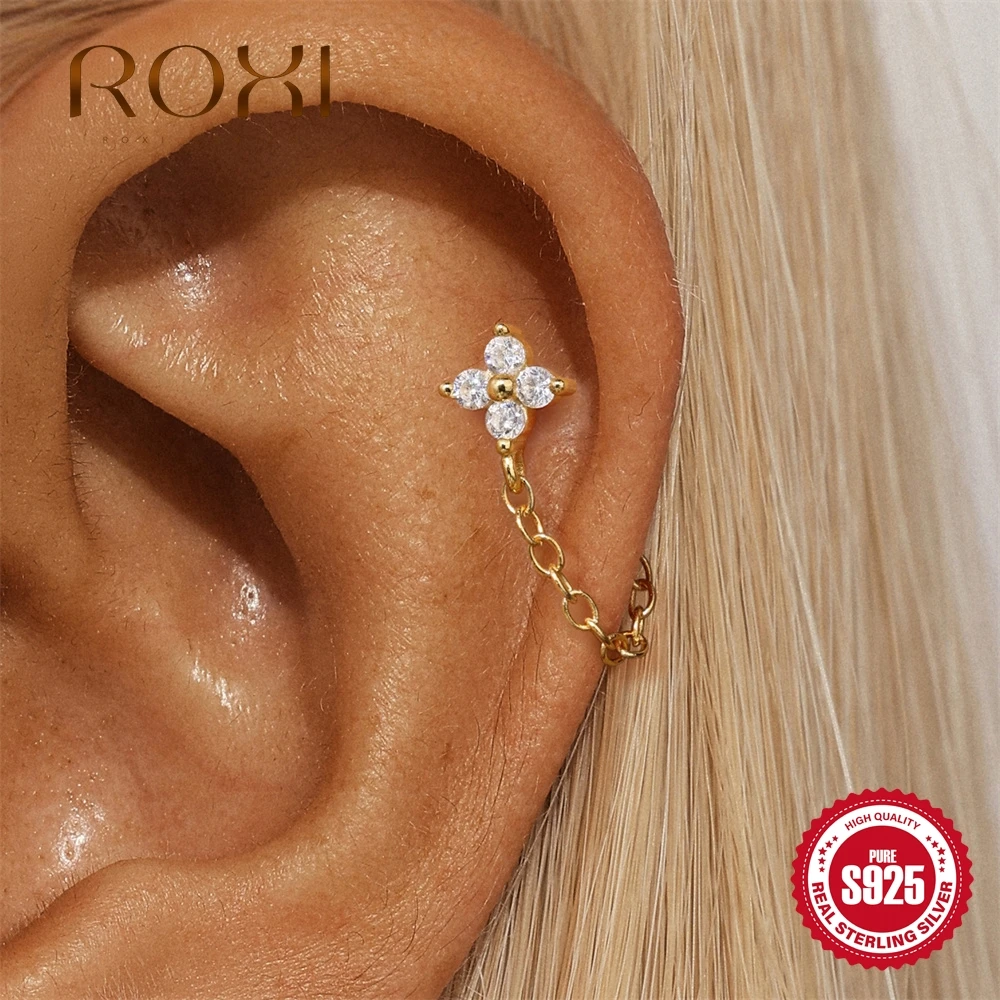 ROXI 1PC S925 Silver Clicker Earring Marquise Zircon Inlaid Small Cartilage Hoop For Ladies Party Daily Jewelry Hypoallergenic