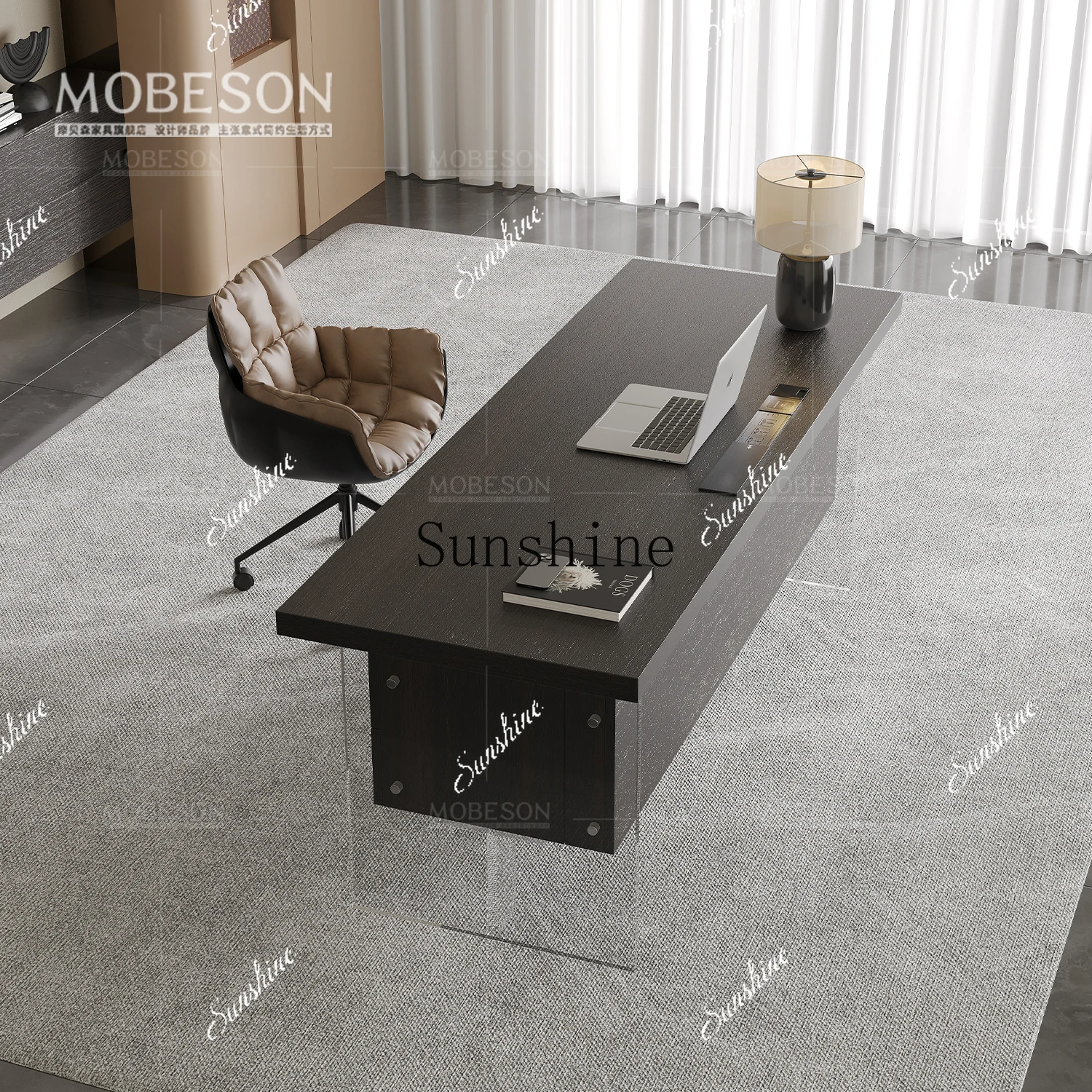 WItalian minimalist desk design, high-end home study, acrylic office