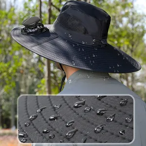Hombres Mujeres Al aire libre Borre ancho Sol Sol con ventilador solar Protección ultravioleta de pesca de senderismo 8 Mejor sombrero de ventas de fanáticos - №6