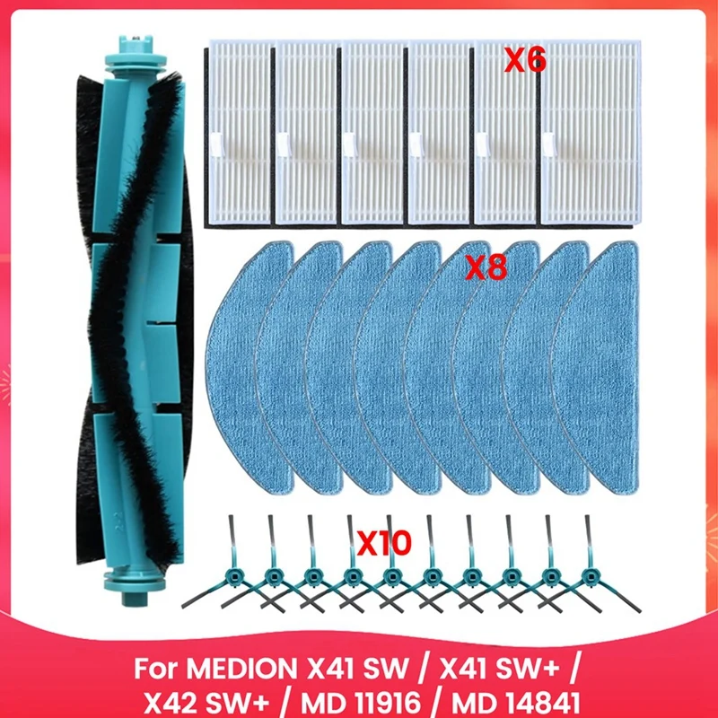 

AB39-Vacuum Cleaner Replacement Kit For MEDION X41 SW / X41 SW+ / X42 SW+ / MD 11916 / MD 14841 Main Side Brush Filter Mops