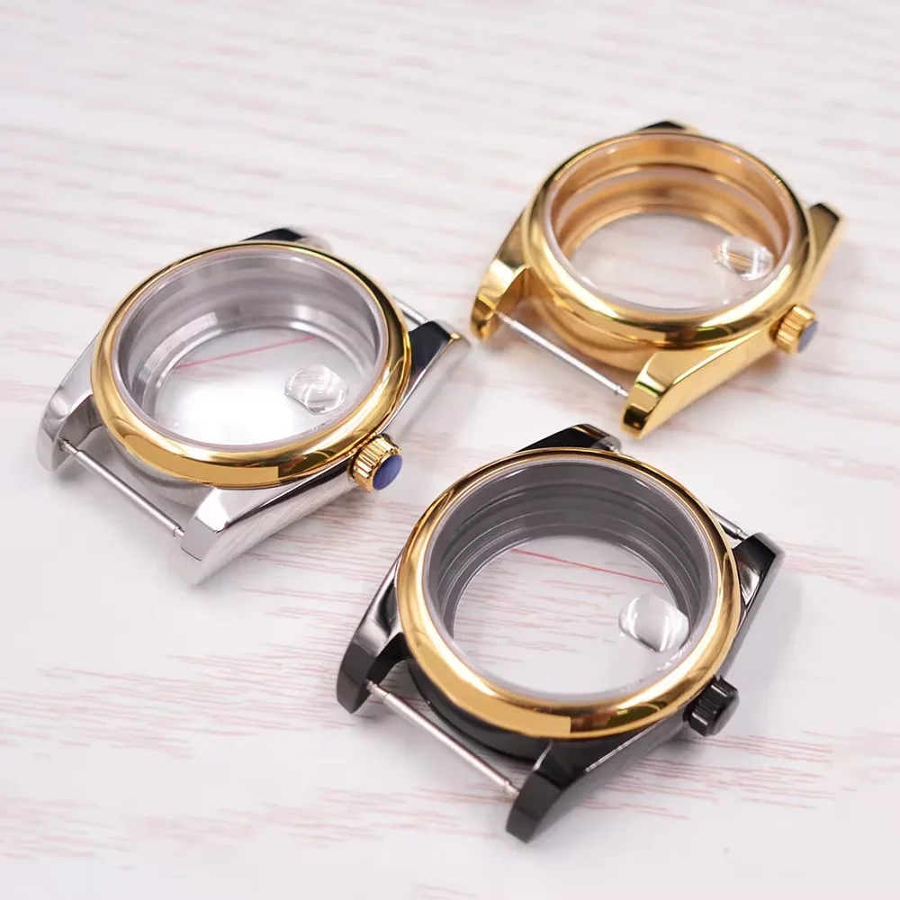 36mm / 39mm Sapphire glass Watch Case Fit NH35 NH36 PT5000 ETA2824 2836 Miyota 8205 8215 Movement Silver / Gold/ Black Case