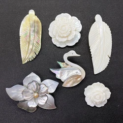 Swan Shape Brooch Natural Freshwater Shell Feather Necklace Pendant Flower Mother of Pearl Jewelry