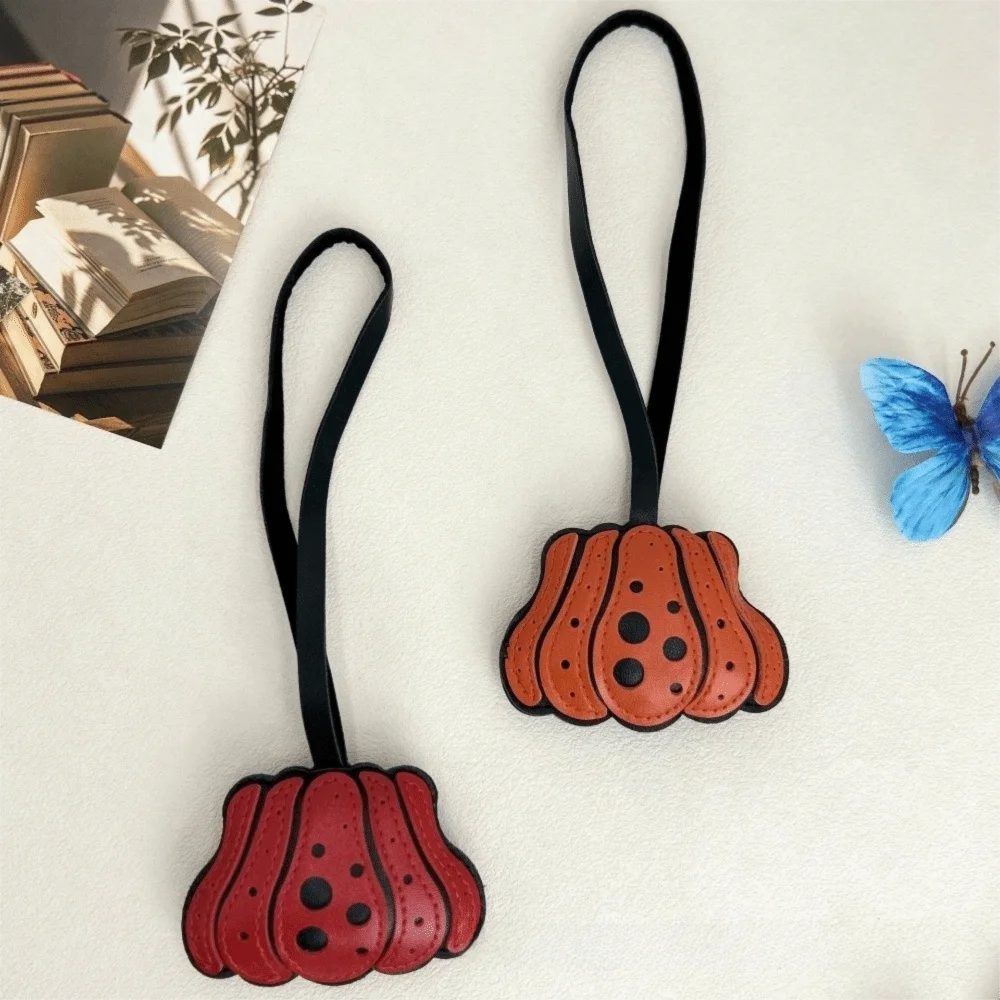 Fashion Solid Color Pumpkin Keychain Polka Dot Charm Halloween Bag Pendant Key Ring Leather Beg Accessories Party Favor