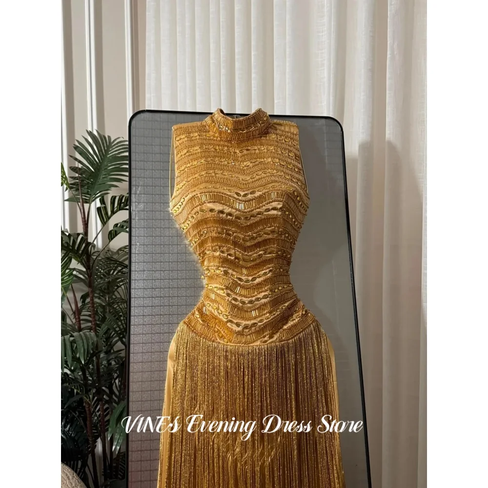 VINES Gold Mermaid Prom Dress Layered Sequin Beaded Fringe Elegant Cocktail Evening Gown Sparkle Bead Long Party Gown Customized - view 5